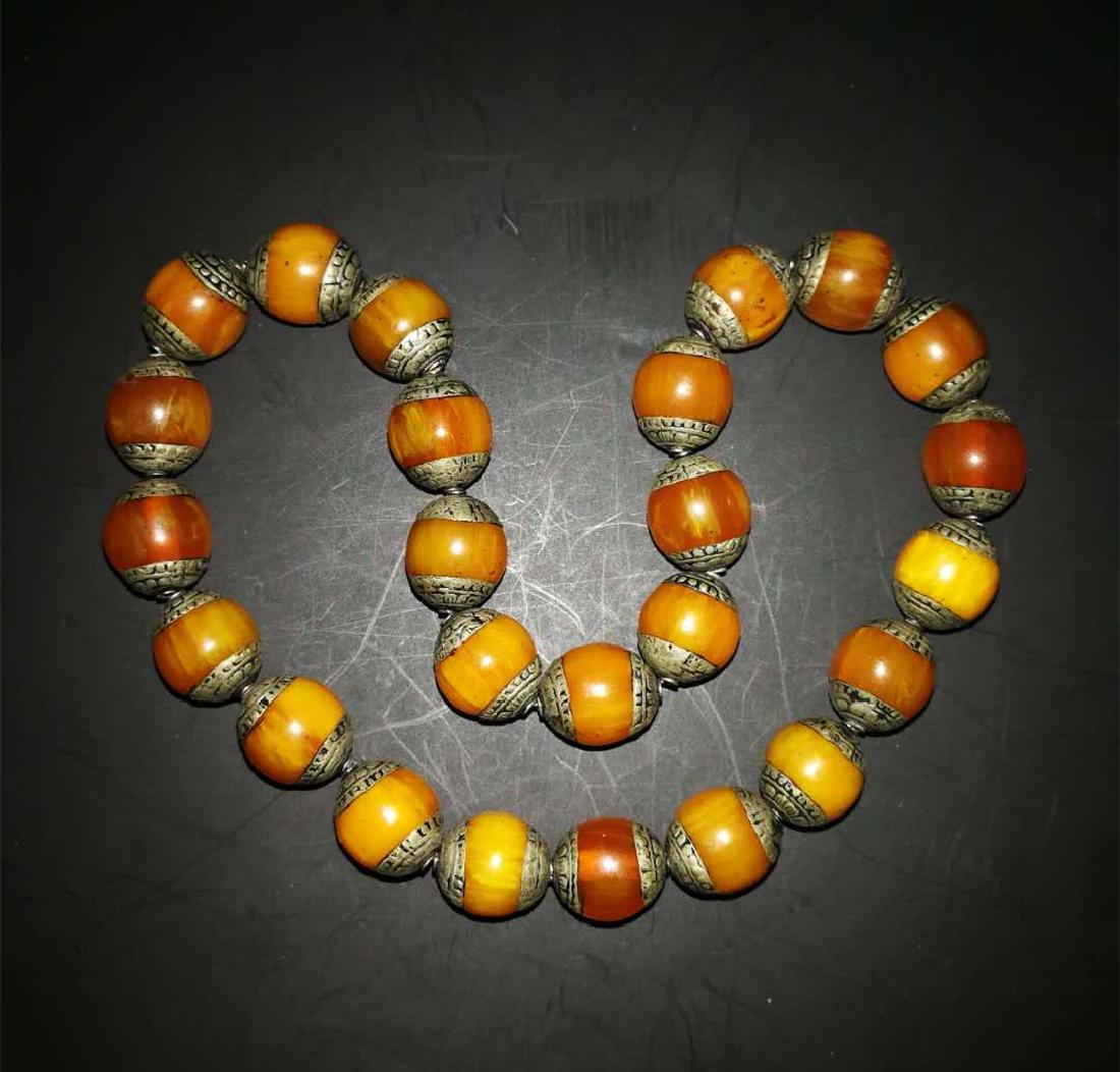Chinese Amber and sterling silver  Necklace (1 of 5)