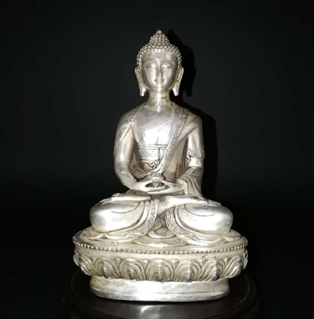 Chinese Antique Nickel Silver Buddha Statue (1 of 8)