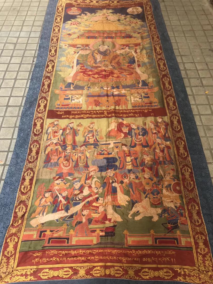 LARGE QING DYNASTY SILK EMBROIDERY THANGKA (1 of 9)