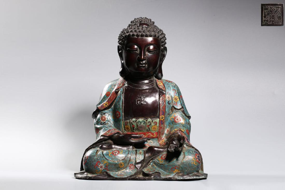 CHINESE CLOISONNE  BRONZE FIGURE OF BUDDHA (1 of 14)
