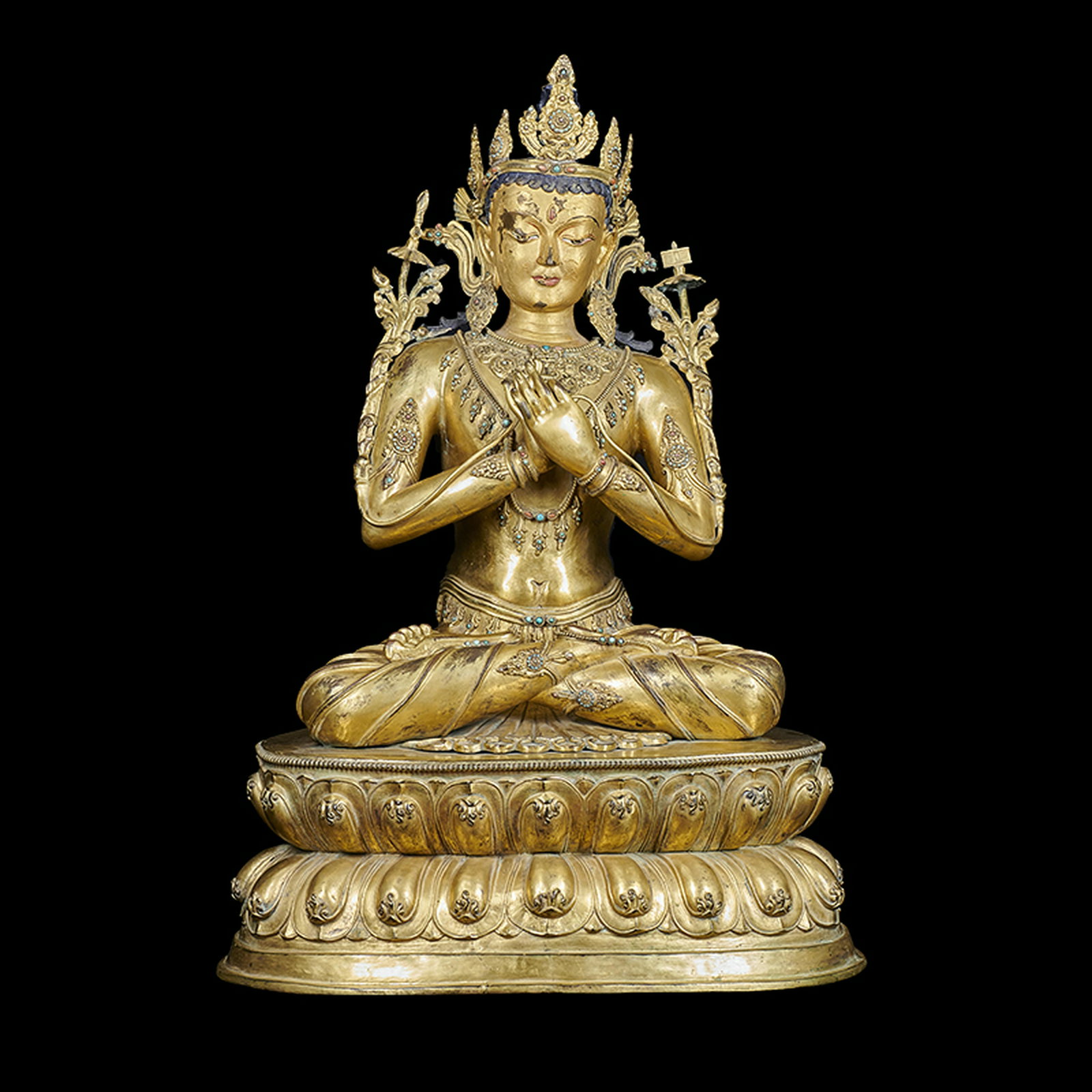 LARGE QING DYNASTY GILT BRONZE SEATED FIGURE OF TARA (1 of 5)
