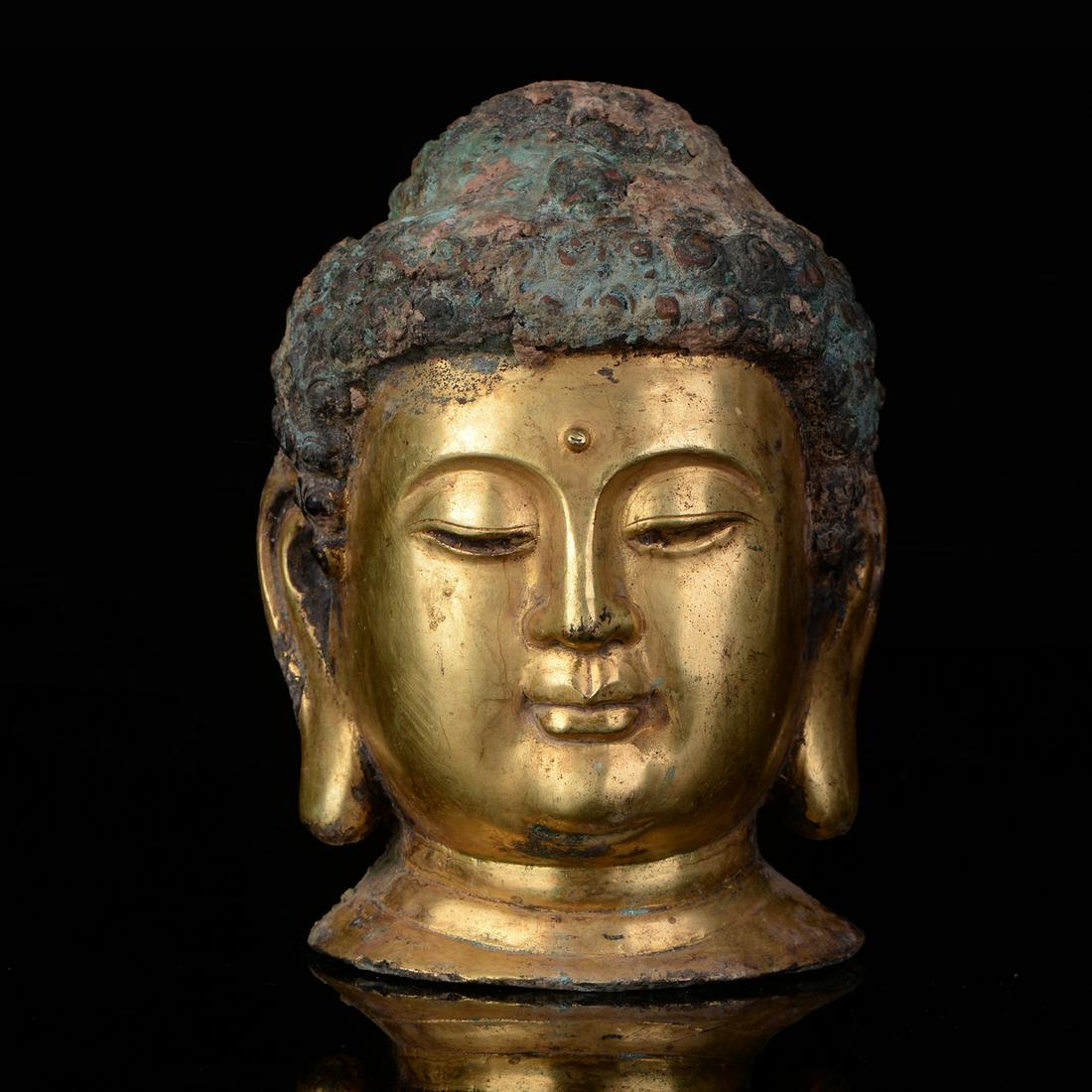 Chinese Qing Dynasty Tibetan Bronze Buddha Head (1 of 6)