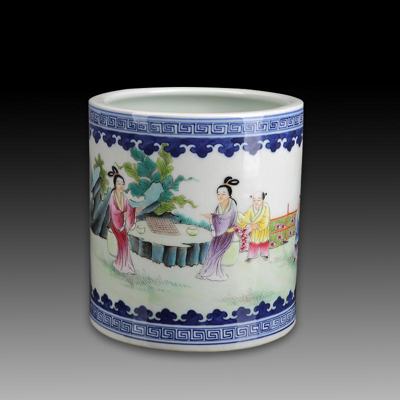 Chinese Famille Rose Porcelain Brush Pot: Chinese Famille Rose Porcelain Brush Pot. Height :13 cm., Width :12cm.