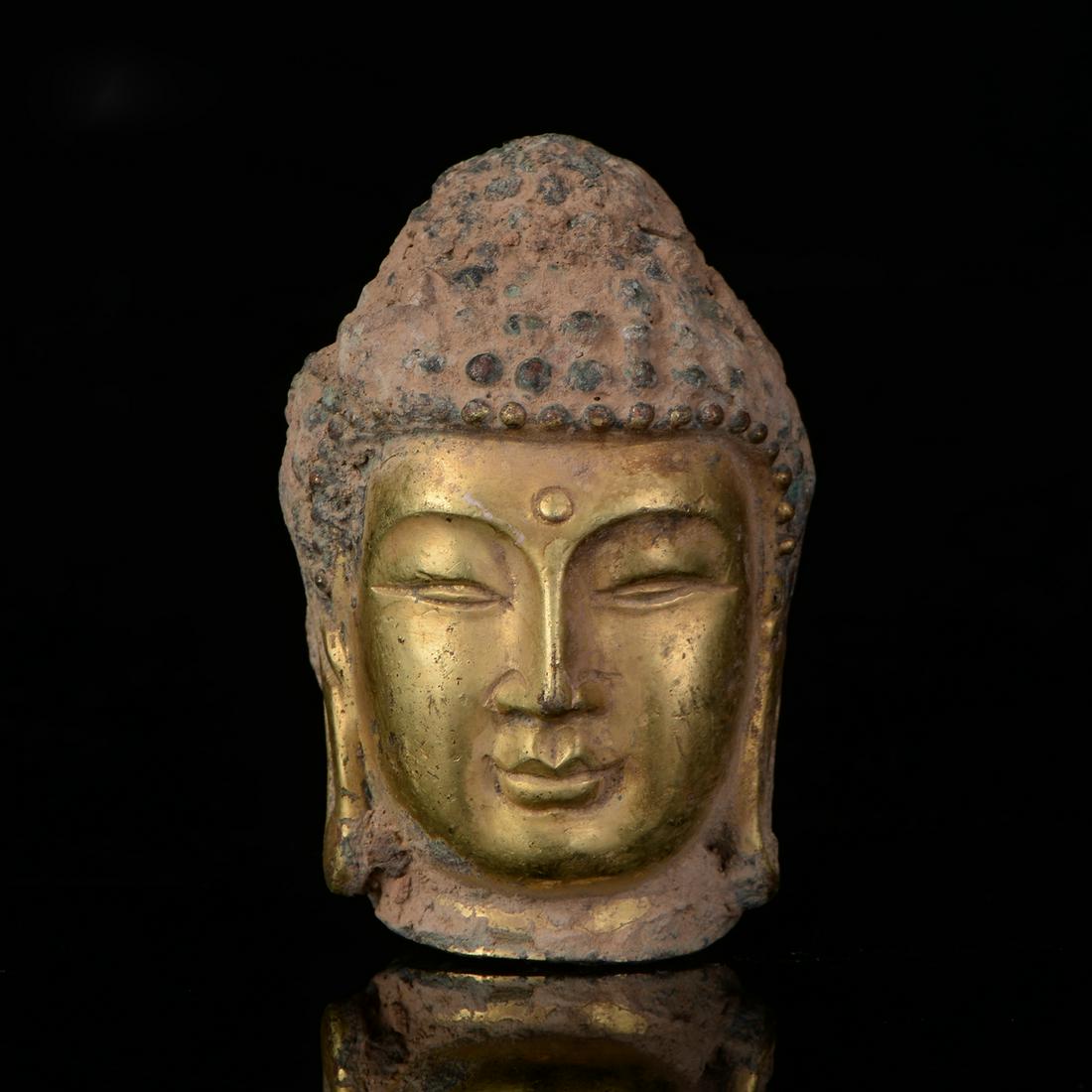 Chinese Qing Dynasty Tibetan Bronze Buddha Head (1 of 5)