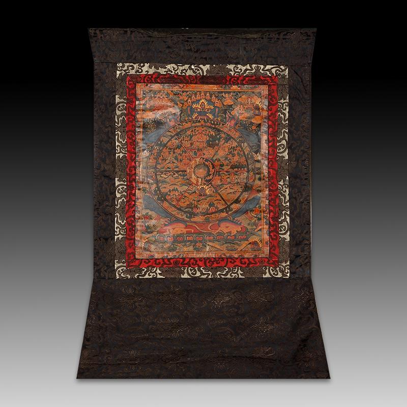 Chinese Sino-Tibetan painted brocade mounts silk Thangk (1 of 6)