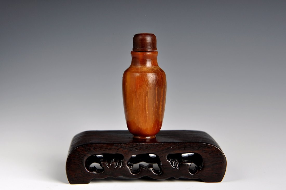 Chinese Rhinoceros Horn Caved Snuff Bottle (1 of 4)