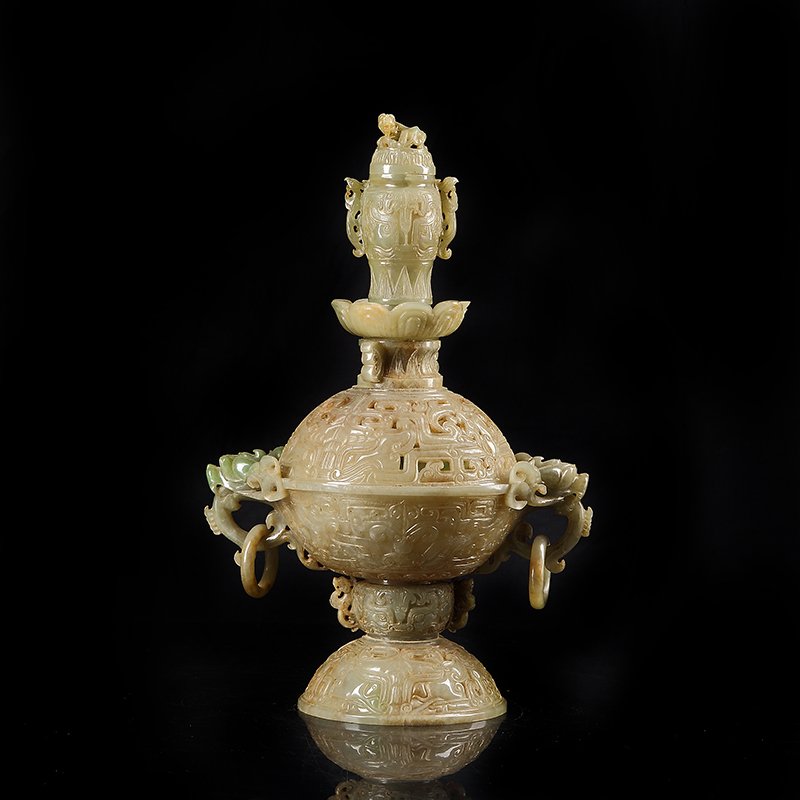 Vintage Chinese Hetian Jade Heads Incense Burner (1 of 5)