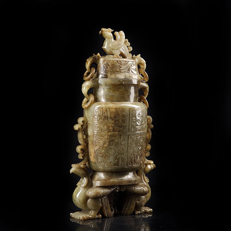 Chinese Feng Hetian Jade Han Dynasty Vase (1 of 6)