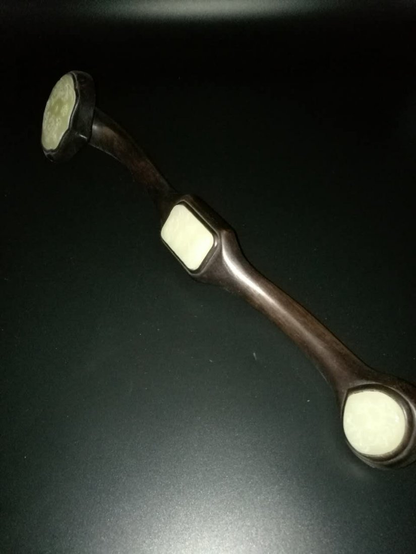 Chinese Wood and Jade Ruyi Scepter (1 of 6)