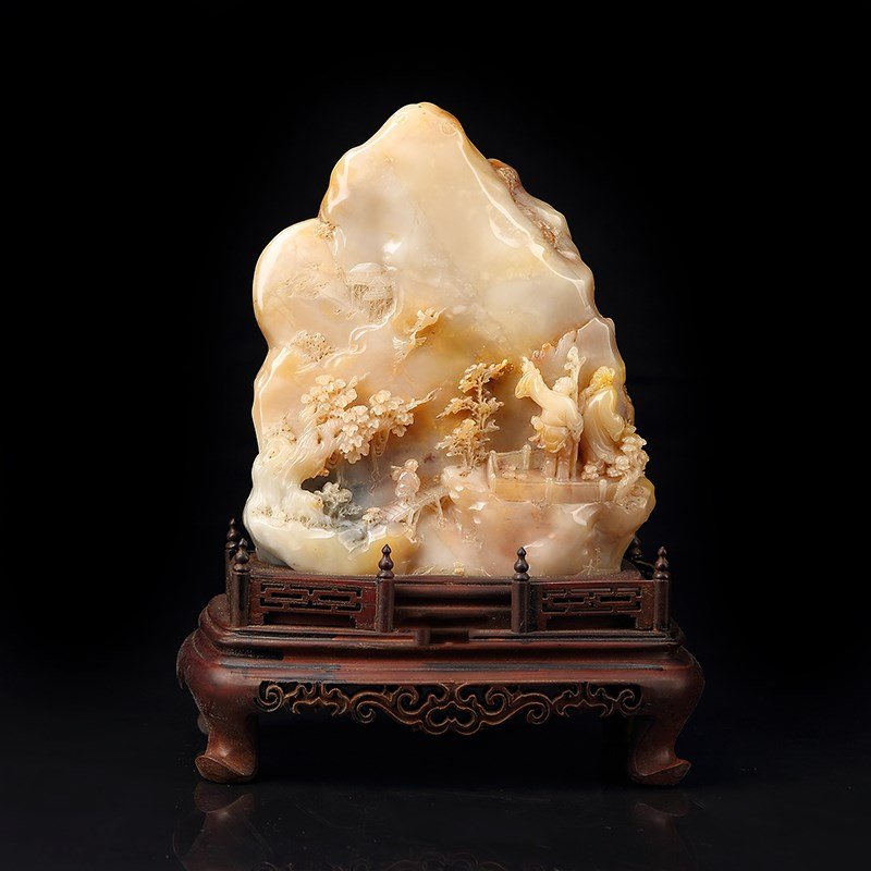 Superb Chinese ShouShan Stone Carving Statue with (1 of 5)