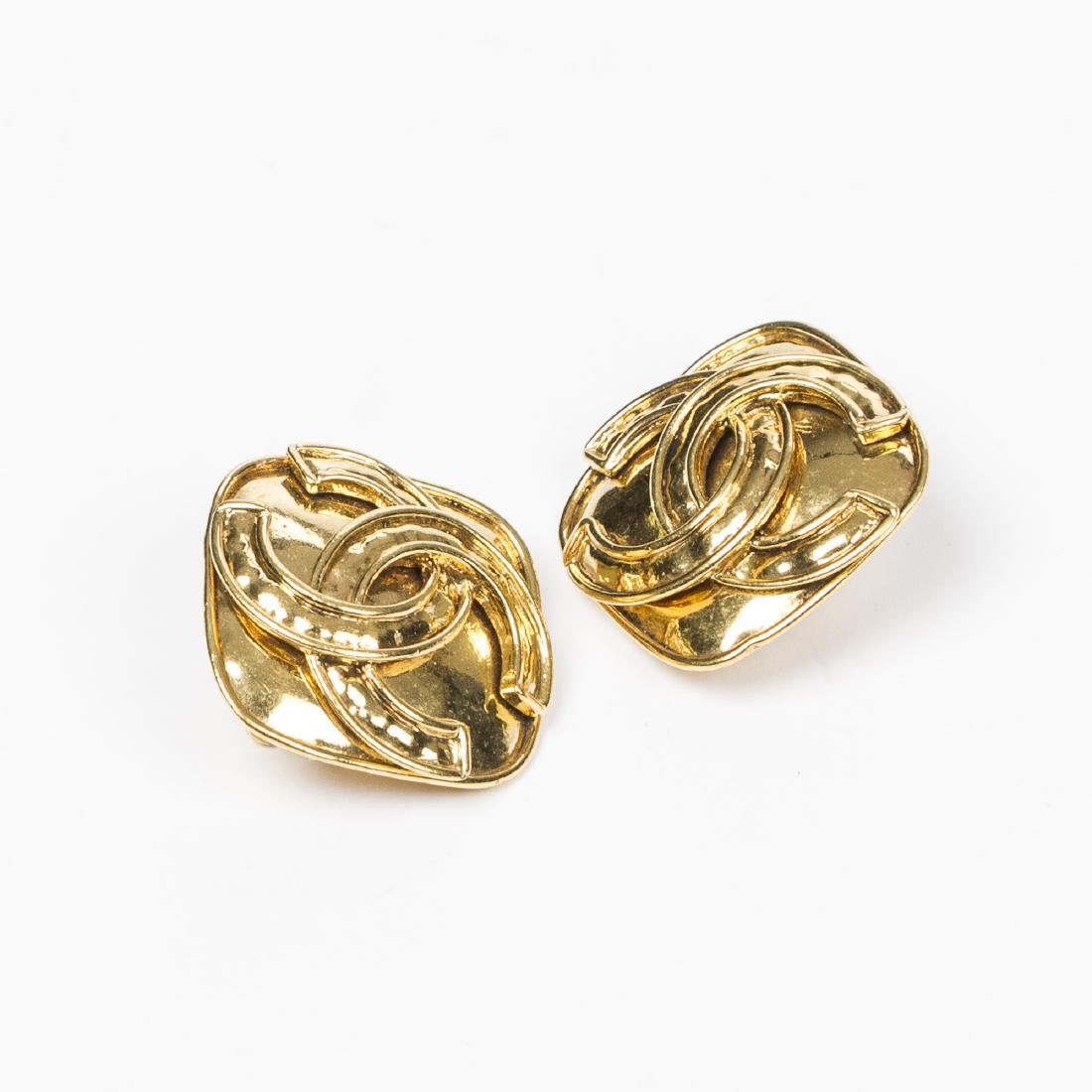 Chanel Diamond-shaped Logo with Waves Clip Earrings (1 of 2)