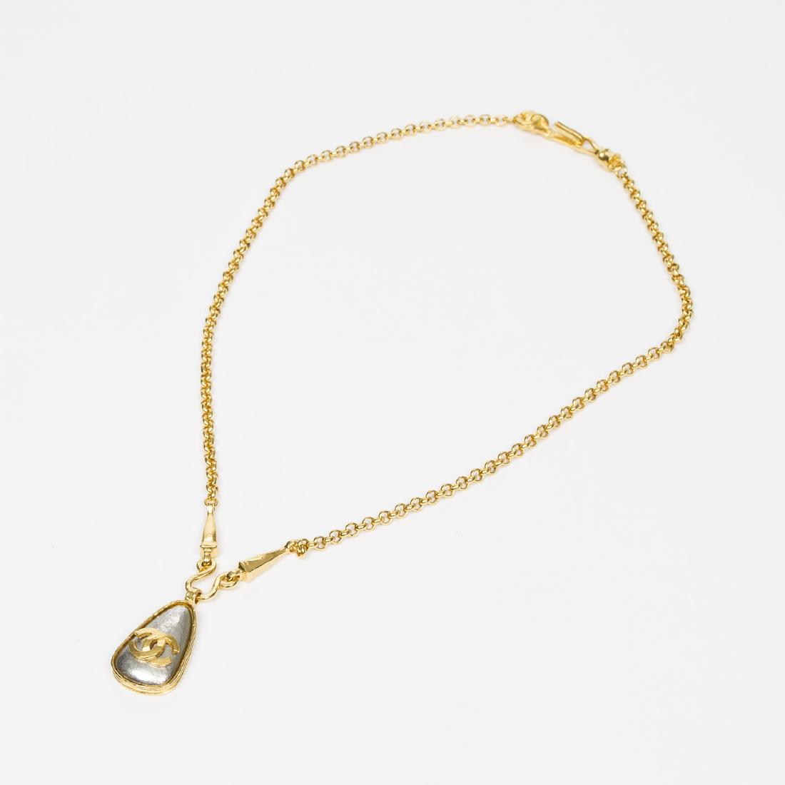 Chanel Vintage Necklace Logo Silver Stone Pendant (1 of 2)