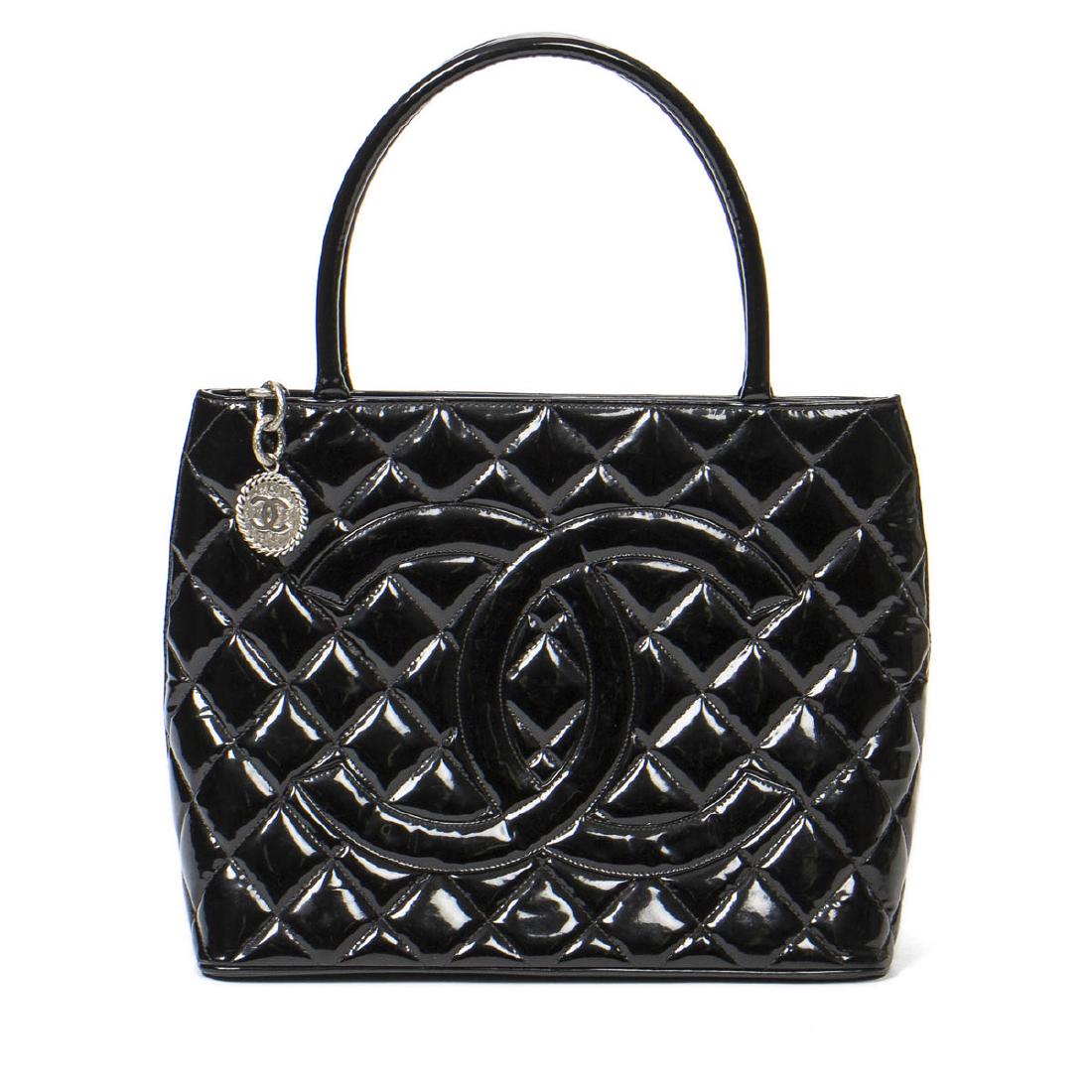 Chanel Medallion in Black Patent Quilted Leather (1 of 8)