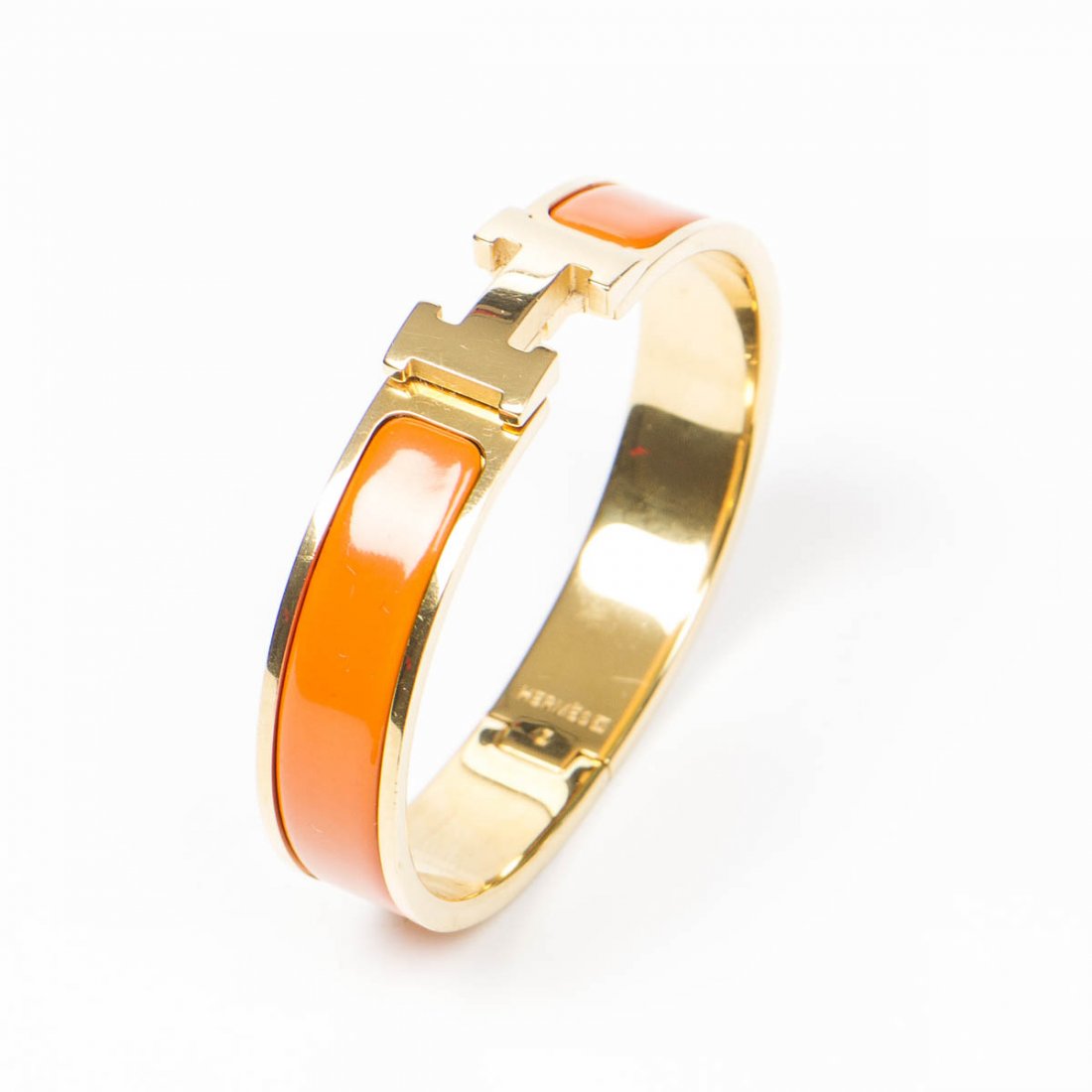 Hermes Clip H Bracelet in Orange/Gold Stainless Steel (1 of 2)