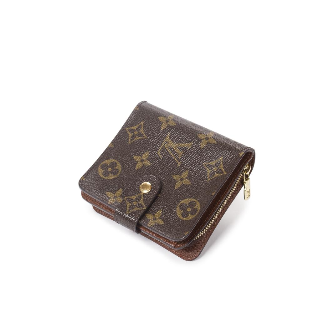 Louis Vuitton Coated Canvas Compact Zip Wallet PM: Pre-loved Louis Vuitton Compact Zip Wallet PM in Brown Coated Canvas and Golden Brass hardware. Brands Identifier : MI1021. Dimensions: 11*10cm. All BrandCo Paris items come with a certificate of auth