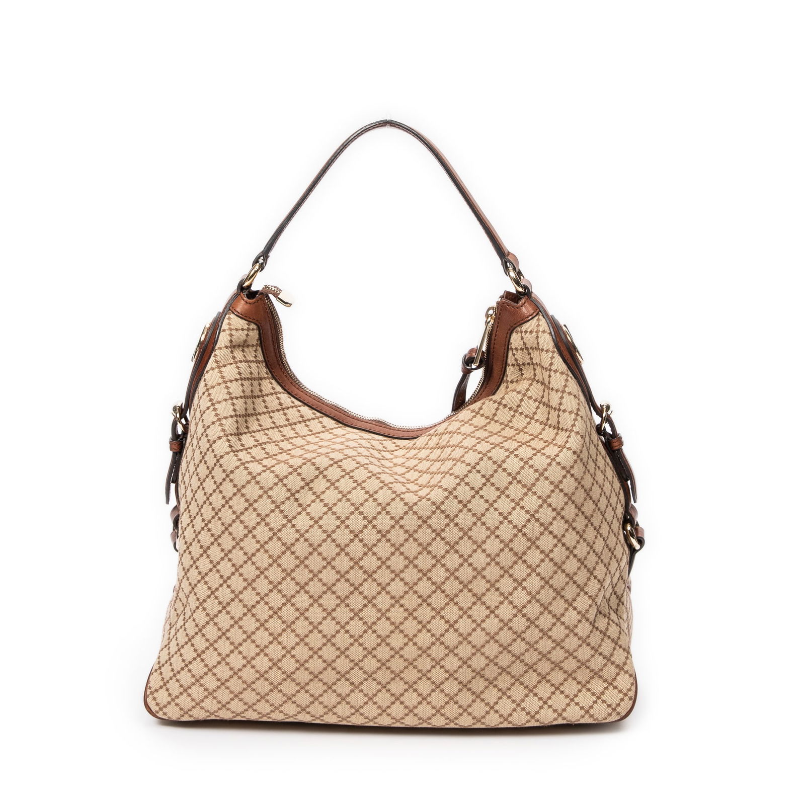 Gucci GG Hobo: Gucci GG Hobo in Beige Diamante Canvas, with a Brown Leather Strap and a Gold metal Hardware. Its dimensions are the following (L*H*D) : 39*34*16cm. Production Code: 282344-002058. This item does not