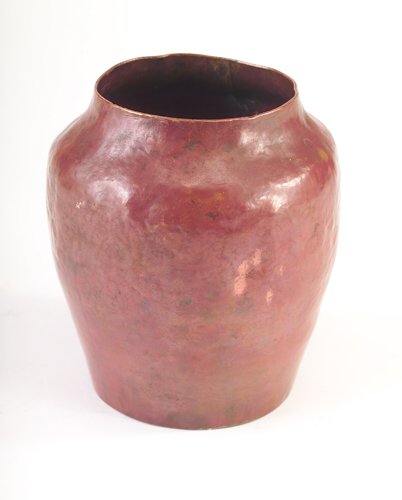 DIRK VAN ERP Red Warty vase, unfinished and unrolle: DIRK VAN ERP Red Warty vase, unfinished and unrolled, from Van Erp's workshop. Excellent original patina, dent to side. Unmarked. 4 3/4" x 4" From the collection of William John Williams, who worked i