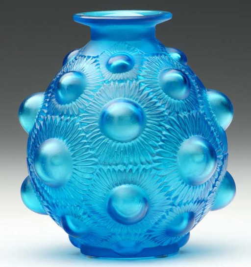 427 Rene Lalique Tournesols Vase Of Electric Blue Gl