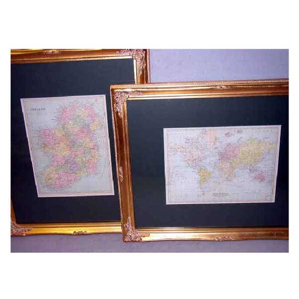 Maps - A framed Bartholomew map of Ireland, the p: Maps - A framed Bartholomew map of Ireland, the plate published by Blackie, mounted and gilt framed; together with another Bartholomew map of the world, with coloured plate similarly mounted and frame