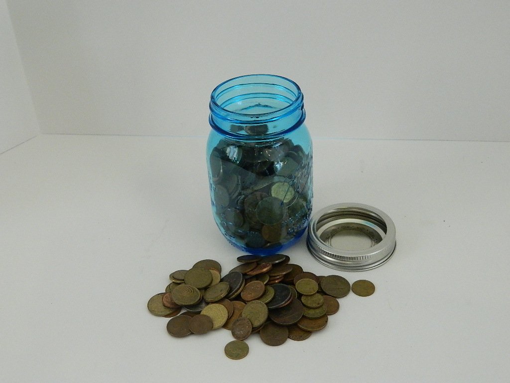 Ball Canning Jar filled with  World Coins (1 of 2)