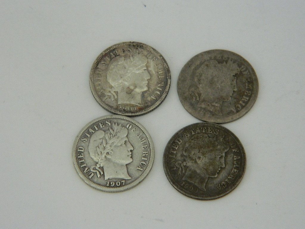 4-Barber Silver Dimes;               1884, 1903, 1907, (1 of 2)
