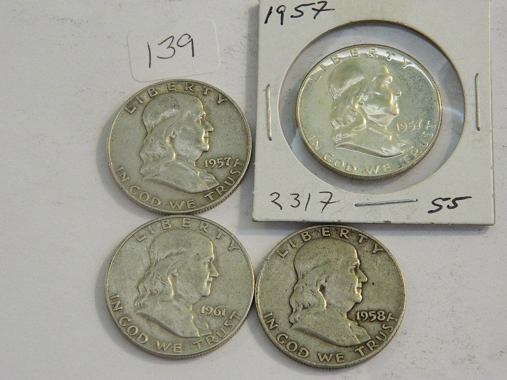 Lot of 4 Silver Franklin Half Dollars (1 of 2)