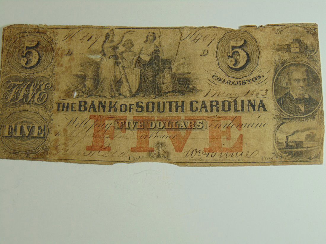 1853 South Carolina 5 Dollar Note (1 of 1)