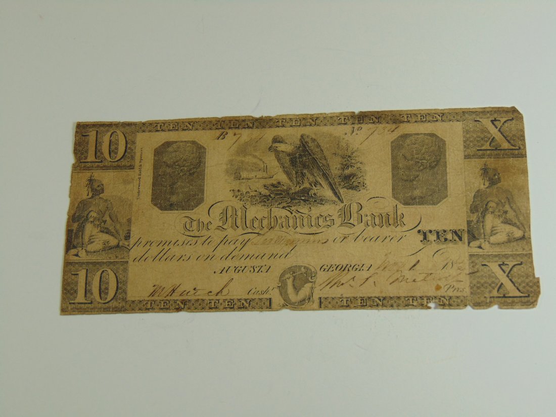 Agusta Georgia 10 Dollar Note, Mechanics Bank (1833?): Agusta Georgia 10 Dollar Note, Mechanics Bank (1833?)