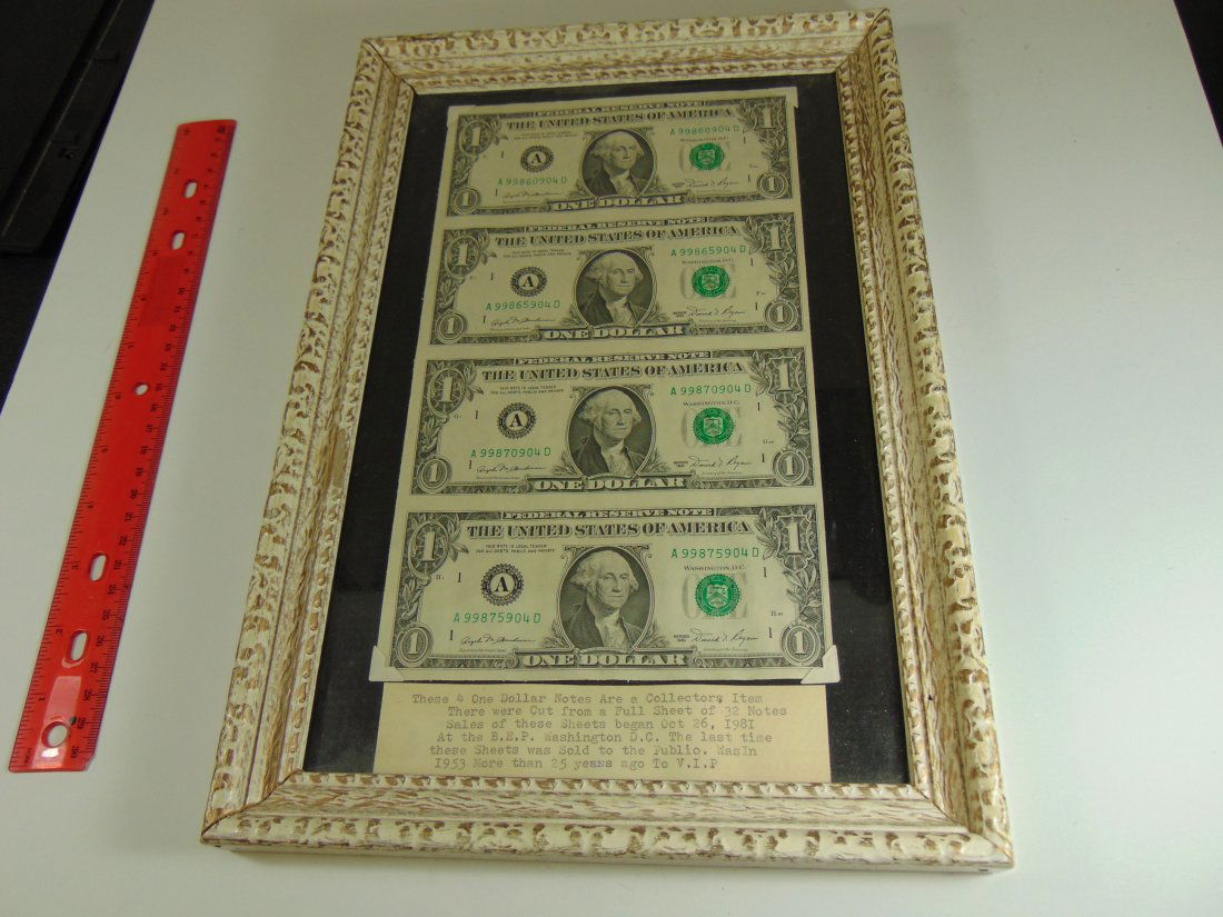 1981 $1.00 Quarter cut Sheet 4 Bills (1 of 2)