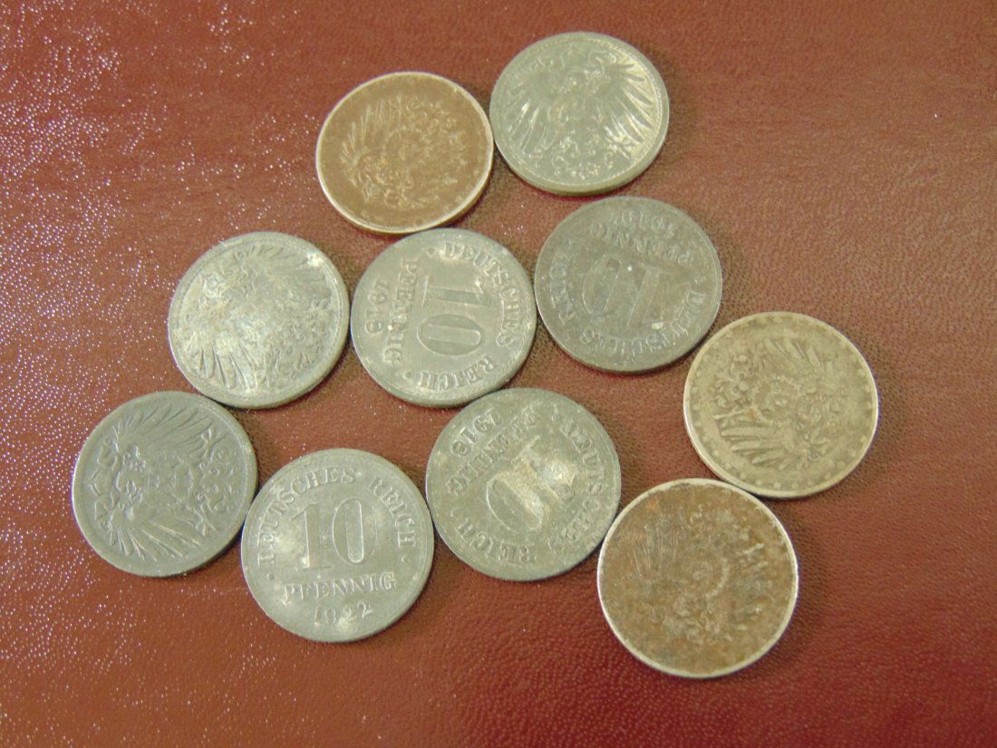 Lot of 10 German P Fenning; 1916, 1916, 1917, (1 of 2)