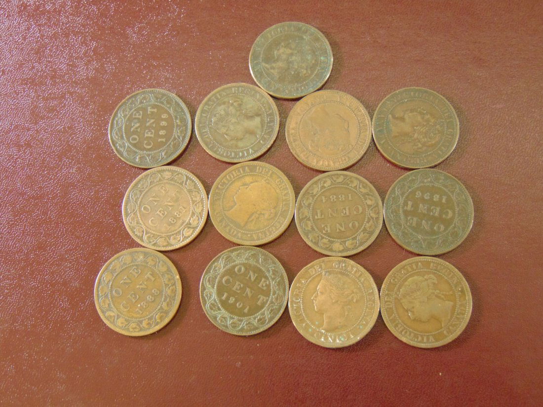 13 Canadian Large Cents; 1876 H, 1881 H, 1884 x2, 1888 (1 of 2)