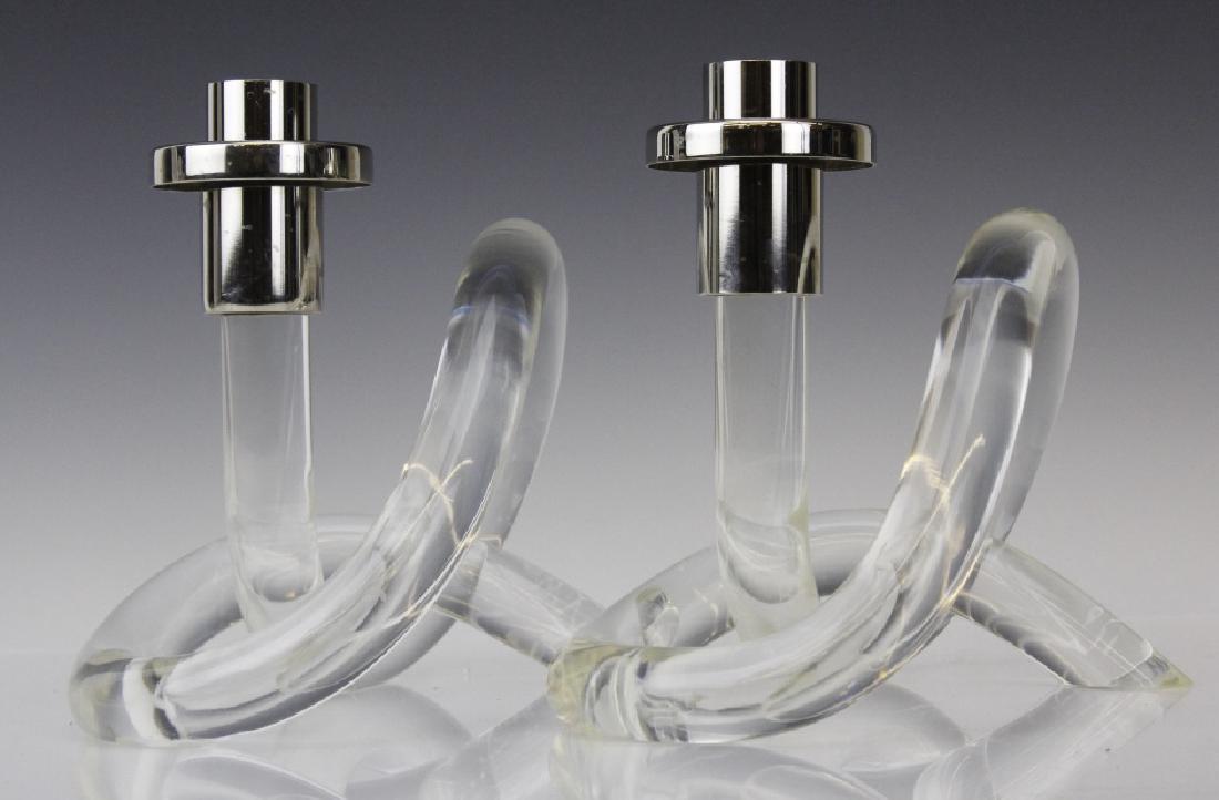 PAIR of Dorothy Thorpe MCM Lucite Pretzel Candlesticks (1 of 6)
