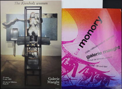 11 Galerie Maeght Gallery Posters from the Bass Museum: Collection of eleven original Galerie Maeght art exhibition posters. Lot includes: Gerard Titus-Carmel (2), Kienholz (2), Valerio Adami, Claude Garache (2), Francis Bacon, Paul Rebeyrolle, and Jacques