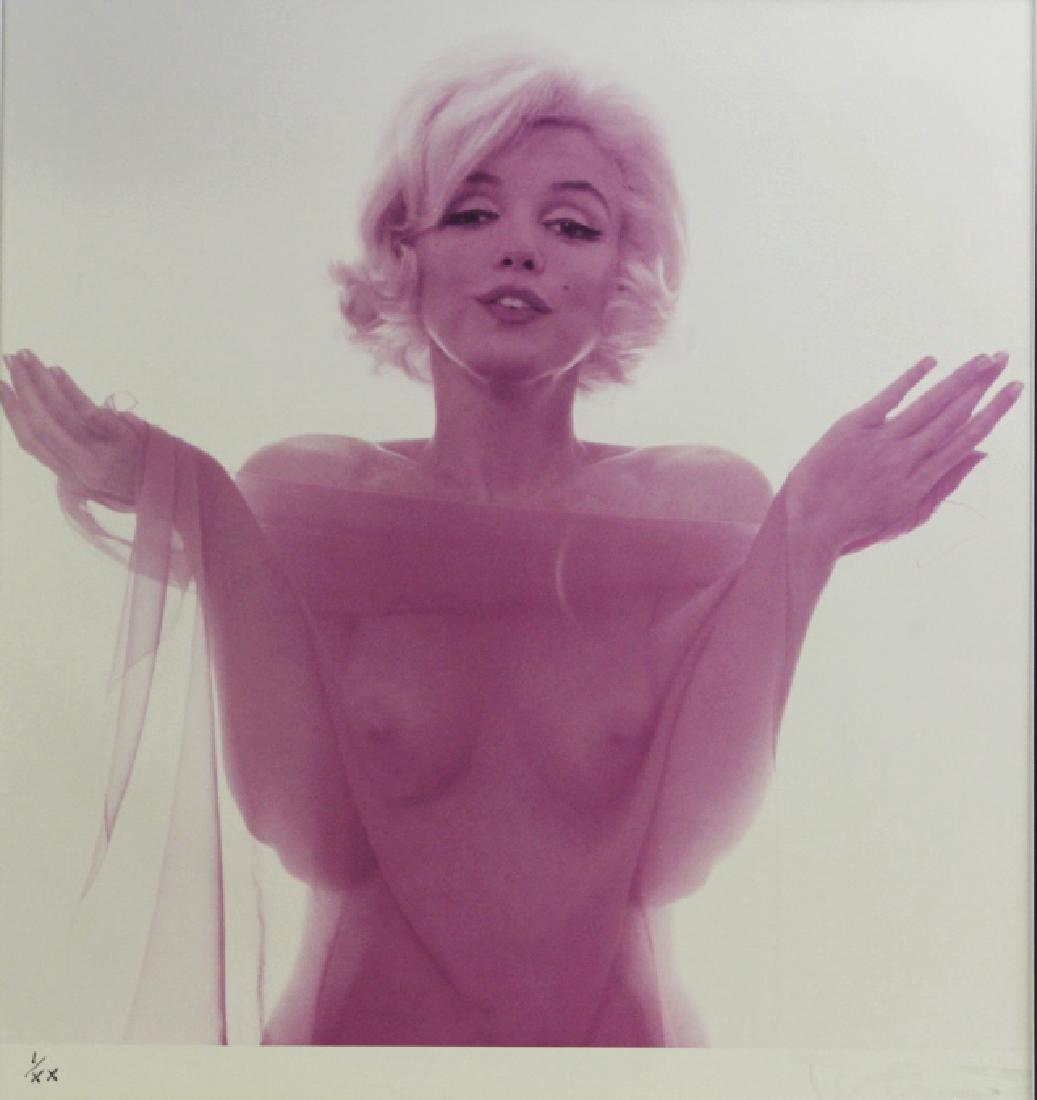 Bert Stern Last Sitting Marilyn Monroe Photo Photograph: Rare signed Bert Stern (1929 - 2013) photograph. Features an iconic image of a nude Marilyn Monroe with her hands outstretched and behind a gossamer rose cloth. Titled either What's It All About or I