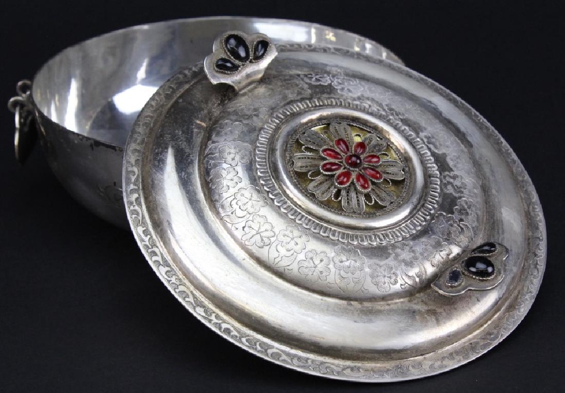 FINE Persian Silver Engraved Lidded Covered Bowl 676.7g (1 of 7)
