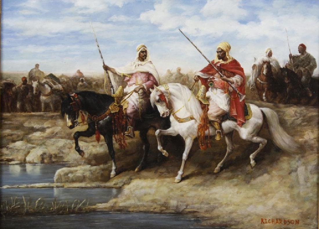 Signed Richardson Arabian Horse Rider Oil Painting FINE (1 of 6)