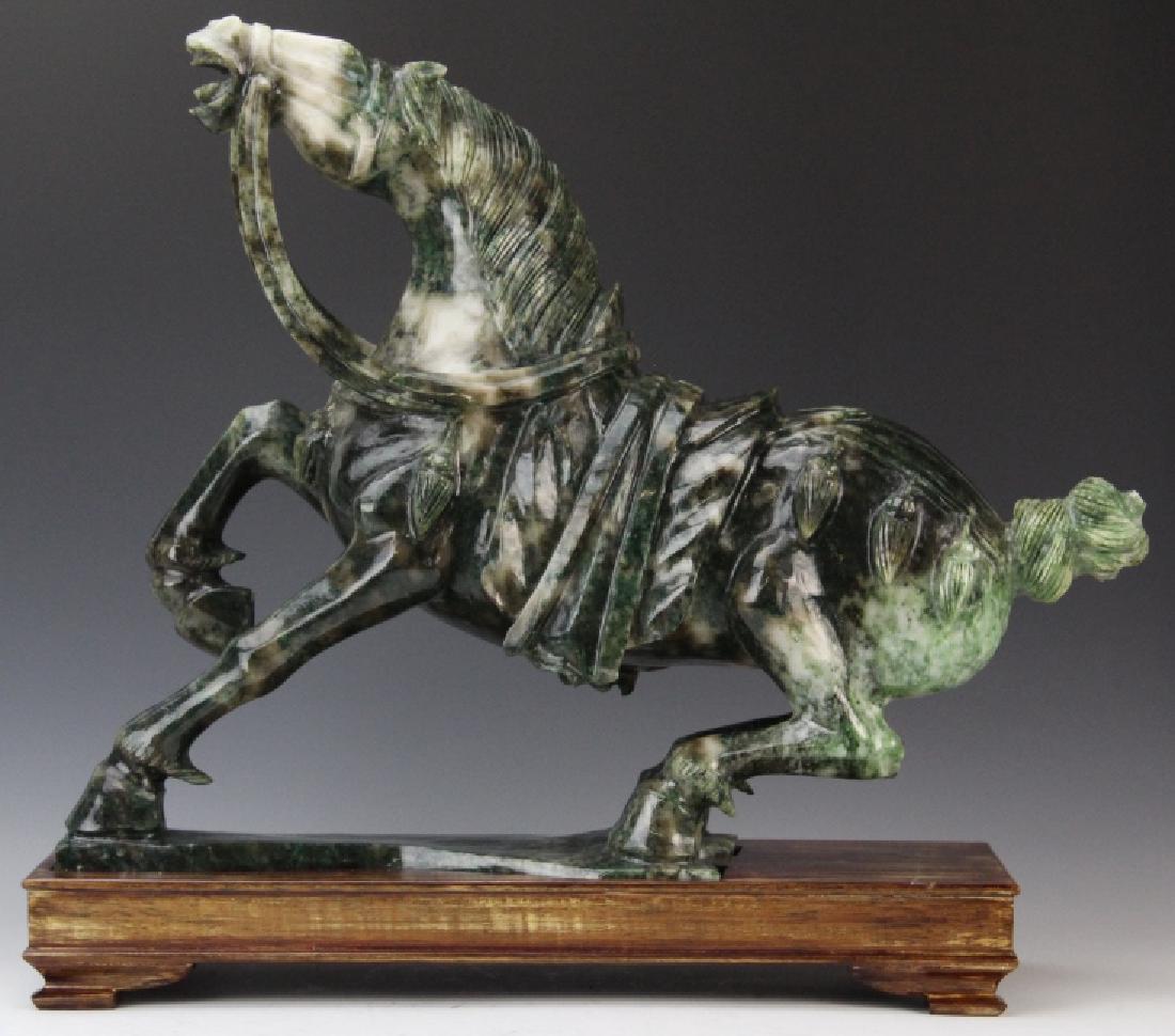 Large Chinese Carved Green JADE Rearing Horse Sculpture (1 of 10)