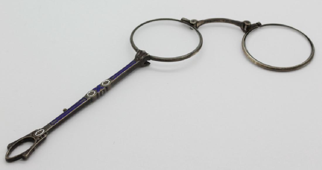 Antique .900 Fine Silver Enamel Lorgnette Eyeglasses (1 of 6)