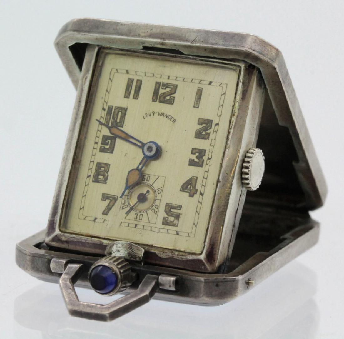 Art Deco Levy Wander Silver Enamel Travel Watch Clock (1 of 10)