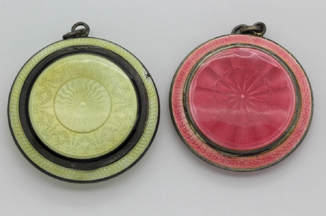 (2) Art Deco Sterling Silver Guilloche Compact Pendants (1 of 9)