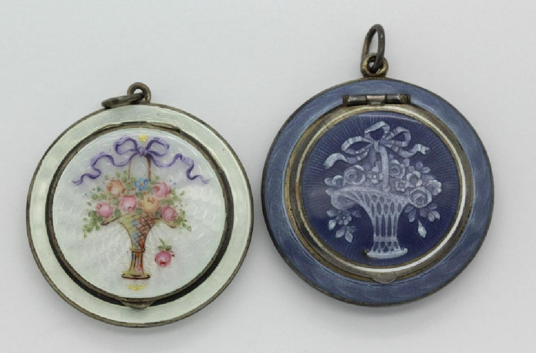 (2) Antique Guilloche Sterling Silver Compact Pendants (1 of 5)