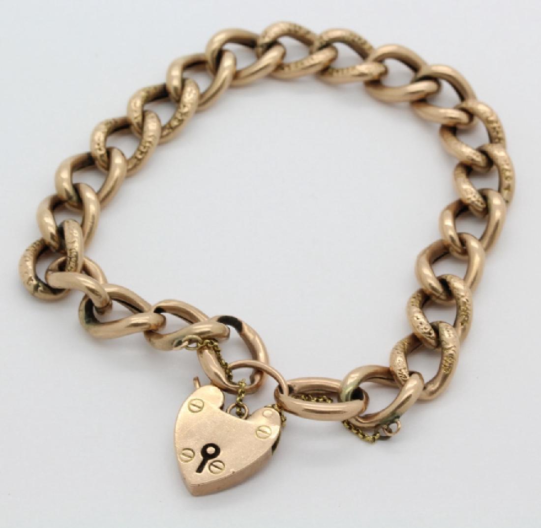 Victorian British 9K Rose Gold Heart Lock Bracelet (1 of 7)
