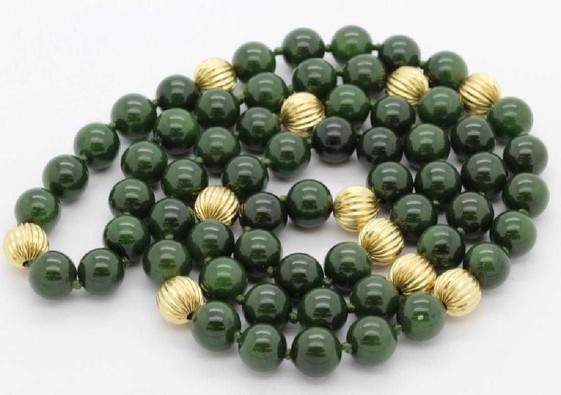 14K Gold Spinach Green Jade Bead 31" Necklace Strand (1 of 4)