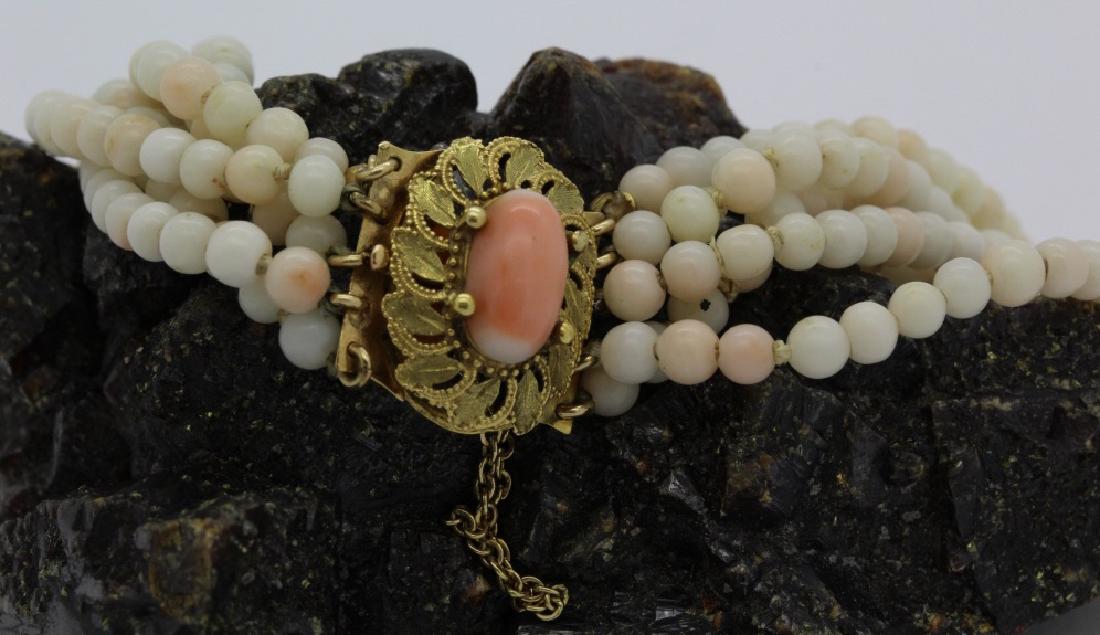18k Gold 5 Strand Nat. Angel Skin Coral Bead Bracelet (1 of 5)