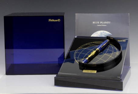 Rare PELIKAN Planet Blue Sterling Silver Fountain Pen: The limited edition "Blue Planet" fountain pen represents a unique creation that impresses with perfect workmanship and unique details. Like the spectacular view onto Earth from space, the planet