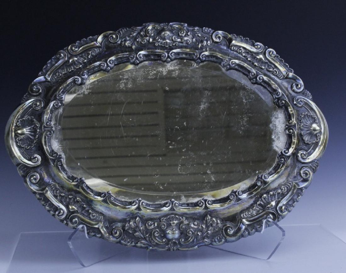 Ornate Repousse Continental Silver Mirror Plateau (1 of 8)