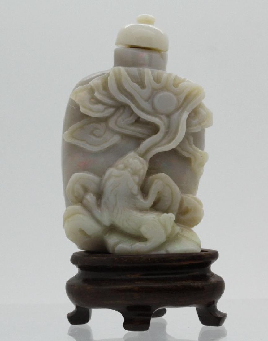 Chinese Foo Dog Dragon Carved Opal Snuff Bottle (1 of 6)