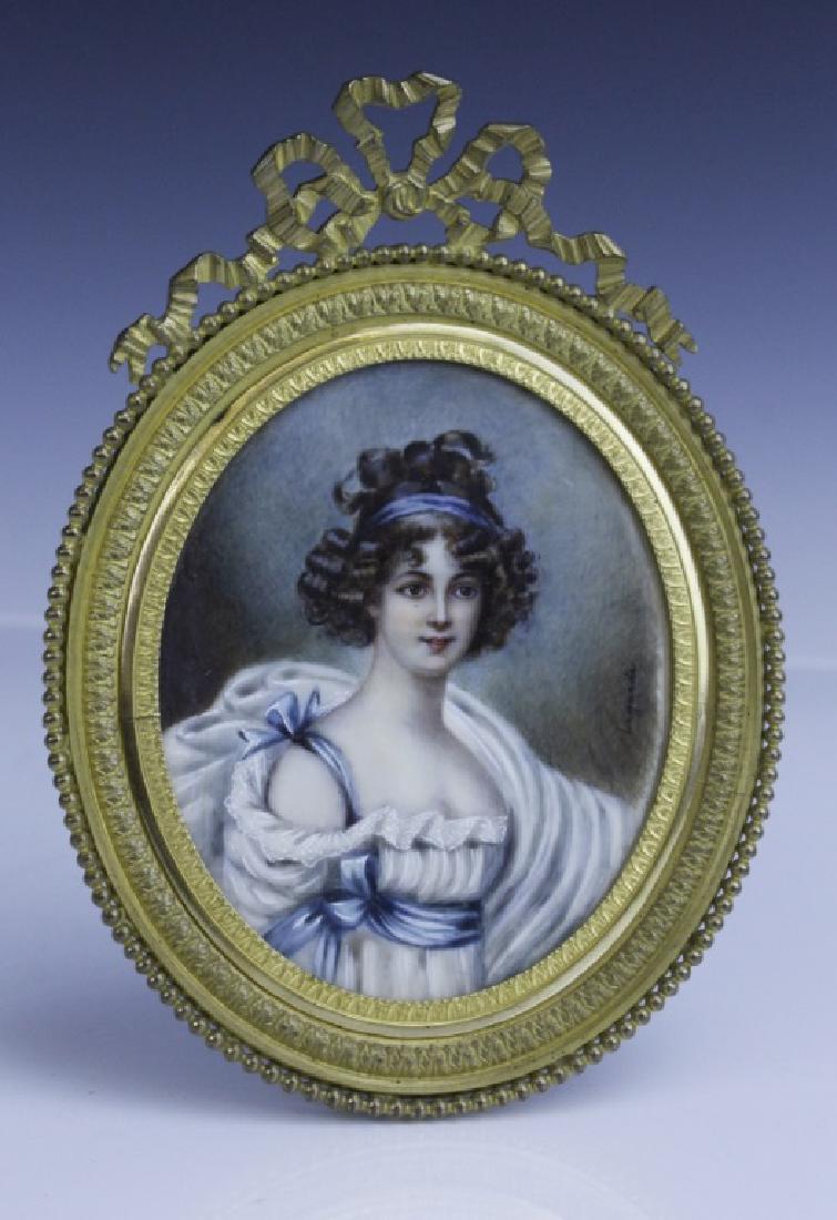 Antique French Court Lady Portrait in Bronze Frame (1 of 7)
