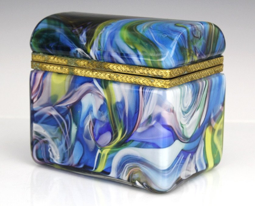 Murano Cased Art Glass Casket Box w/ Brass Trim (1 of 9)