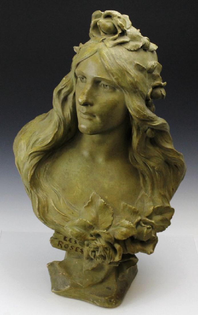 Charles PERRON Art Nouveau Roses Terra Cotta Bust (1 of 10)